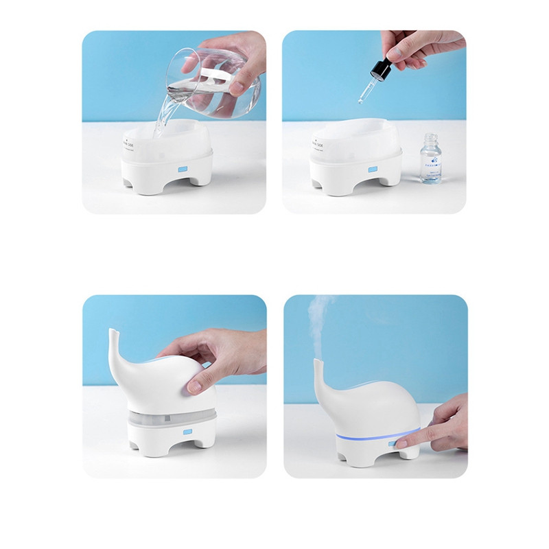 USB Aroomi difuusor Funny Elephant DC 5V Ultraheli eeterlike õlide difuusor LED niisutaja õhuniisutaja Fogger