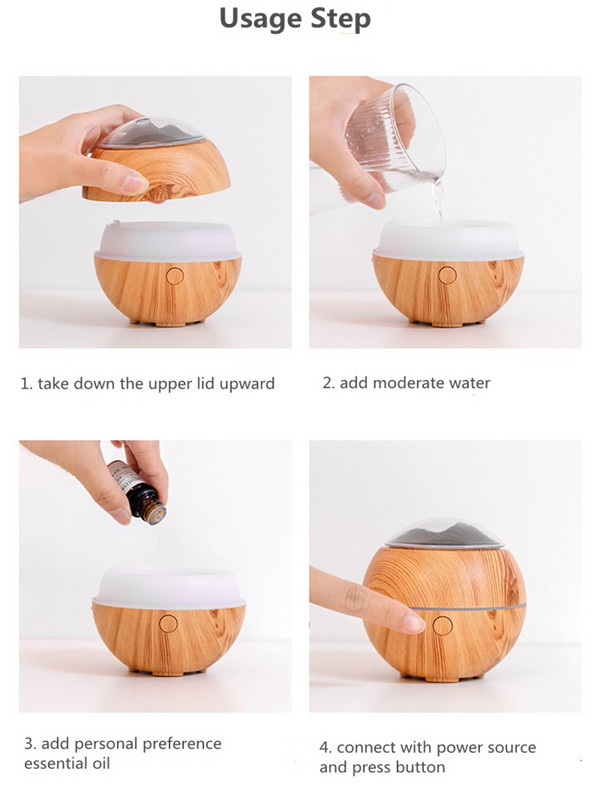 Mountain View ultrahangos aromaterápiás diffúzor, hordozható mini aromaterápiás permetező, USB illóolaj porlasztó, LED lámpa otthon