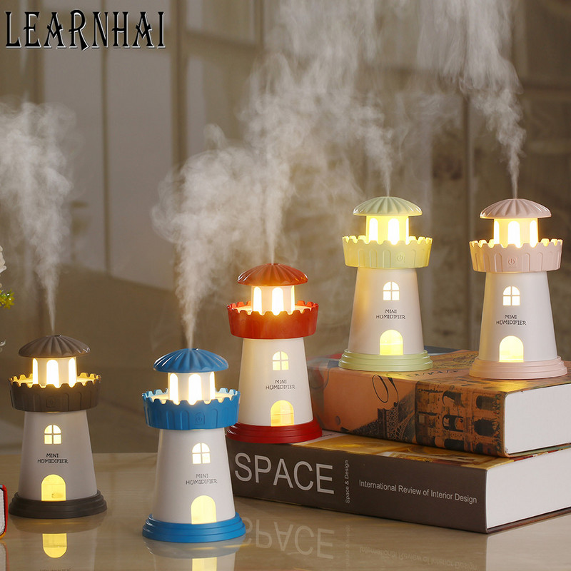 LEARNHAI 150 ml Lighthouse ultrahangos légnedvesítő USB DC5V diffúzor hordozható háztartási légtisztító párakészítő autós otthonhoz