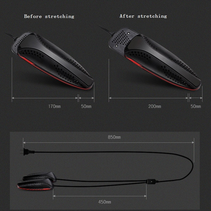 DMWD ištempiamas elektrinis batų džiovintuvas 220 V batų kvapo valiklis medvilninės kojinės šlepetės Batų džiovintuvas šildytuvas 3 spalvos