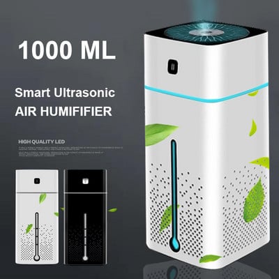 1000 ml ultraskaņas gaisa mitrinātāja izkliedētājs Mute 7 Color Night Light Mini aromterapijas difuzors Cool Mist Maker mājas attīrītājs