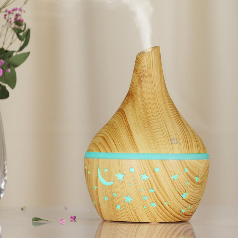 300 ml aromaterápiás párásító USB illóolaj diffúzor, beltéri párásítóhoz Wood Grain ultrahangos Cool Mist párásító