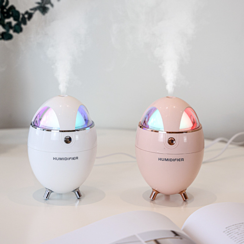 Mini umidificator de aer drăguț în formă de coajă de ou, pentru birou, pentru casă, lumină de noapte colorată, pulverizator de umidificare, pentru mașină, birou, creativitate