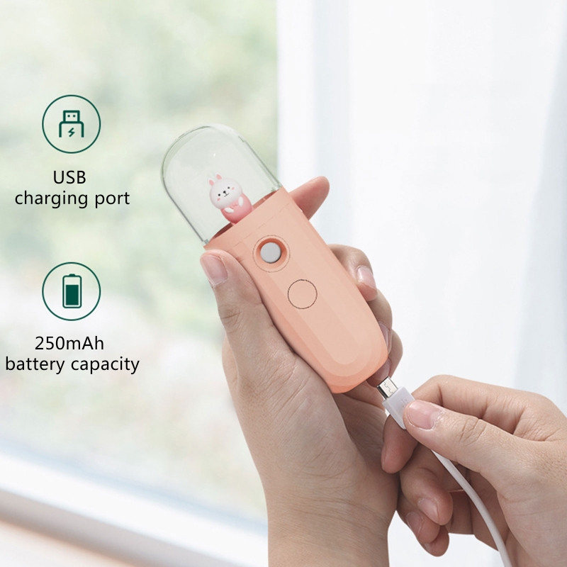 QYIYA Dinozaur drăguț din desene animate, umidificator portabil cu nano pulverizare pentru ceață facială, transport manual