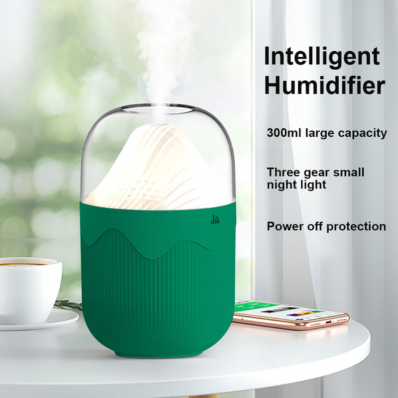 Kaasaskantav lauaarvuti elektriline õhuniisutaja öövalgusega 300 ml mahutavusega USB Cool Mist Aroomi difuusor kodu magamistoa õhupuhastile