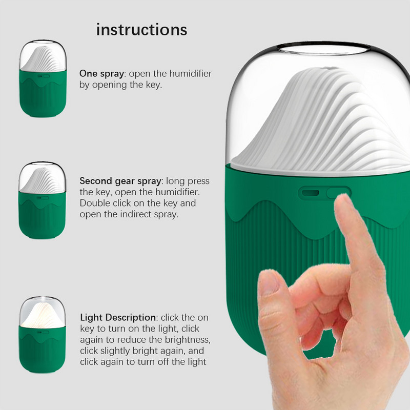 Kaasaskantav lauaarvuti elektriline õhuniisutaja öövalgusega 300 ml mahutavusega USB Cool Mist Aroomi difuusor kodu magamistoa õhupuhastile