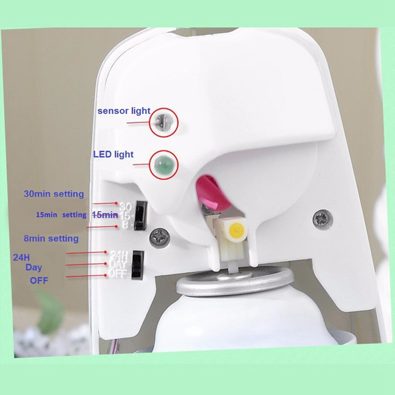 Automatinis kvepalų dozatorius, oro gaiviklis, aerozolinis kvapų purškiklis, skirtas 14 cm aukščio kvepalų skardinei (neįskaičiuota)