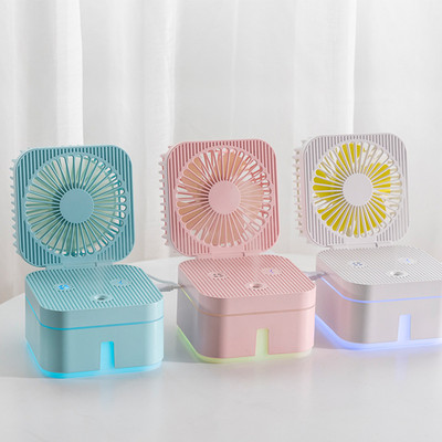 Pārnēsājams izsmidzināms mitrinātāja ventilators ar 7 krāsu nakts gaismām biroja galddatora USB gaisa mitrināšanas mini ventilatoram