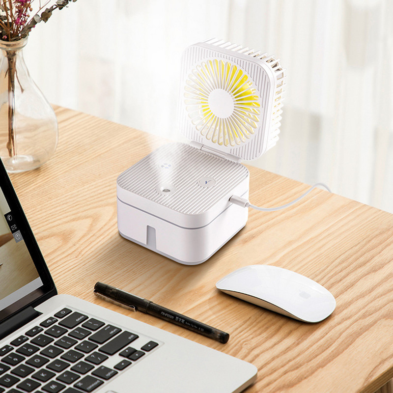Kaasaskantav pihustatav õhuniisutaja ventilaator koos 7 värvi öövalgustusega kontori lauaarvuti USB niisutamiseks mõeldud miniventilaatori jaoks