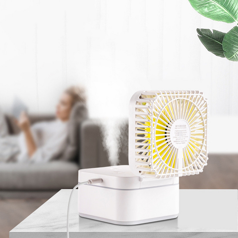 Kaasaskantav pihustatav õhuniisutaja ventilaator koos 7 värvi öövalgustusega kontori lauaarvuti USB niisutamiseks mõeldud miniventilaatori jaoks