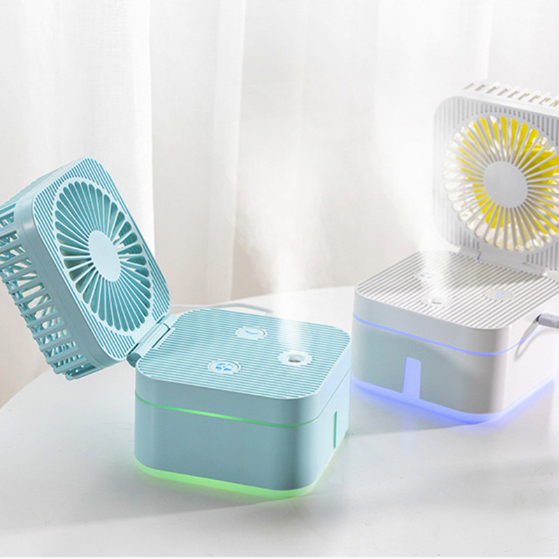 Kaasaskantav pihustatav õhuniisutaja ventilaator koos 7 värvi öövalgustusega kontori lauaarvuti USB niisutamiseks mõeldud miniventilaatori jaoks