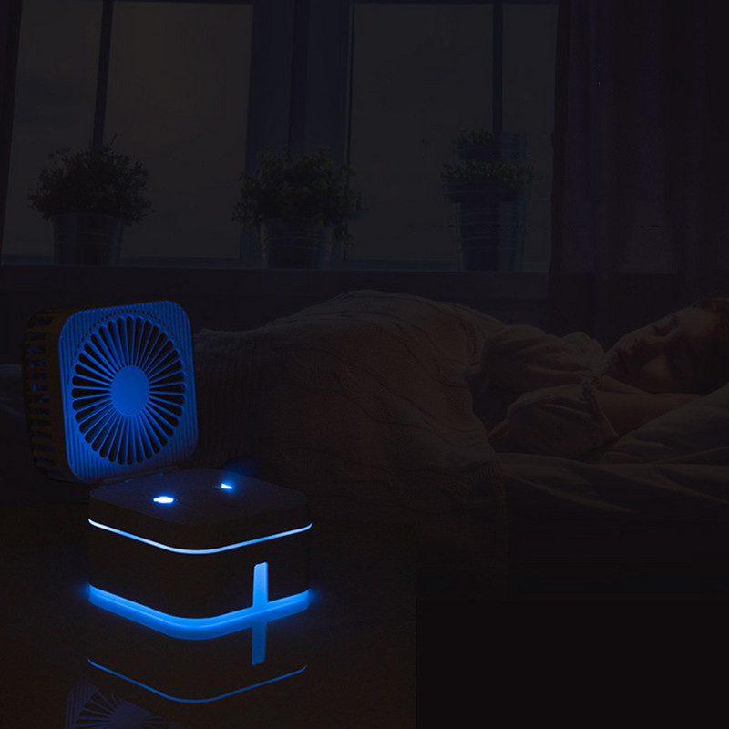 Kaasaskantav pihustatav õhuniisutaja ventilaator koos 7 värvi öövalgustusega kontori lauaarvuti USB niisutamiseks mõeldud miniventilaatori jaoks