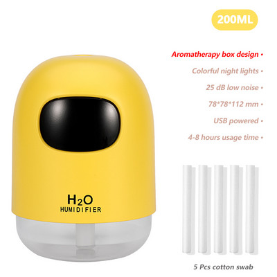 200 ml valge mini õhuniisutaja aroomi eeterlike õlide difuusor koos romantilise lambiga USB Mist Maker aroomiteraapia niisutajad koduks