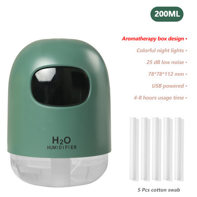 200 ml valge mini õhuniisutaja aroomi eeterlike õlide difuusor koos romantilise lambiga USB Mist Maker aroomiteraapia niisutajad koduks