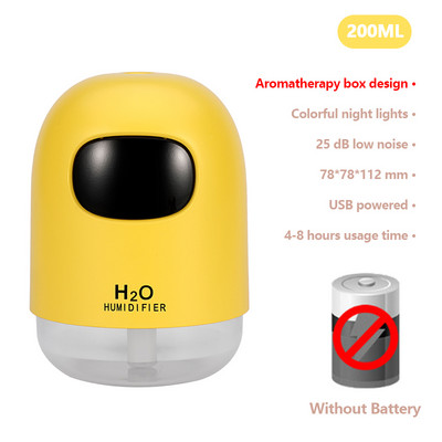 200 ml valge mini õhuniisutaja aroomi eeterlike õlide difuusor koos romantilise lambiga USB Mist Maker aroomiteraapia niisutajad koduks