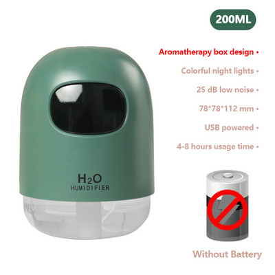 200 ml valge mini õhuniisutaja aroomi eeterlike õlide difuusor koos romantilise lambiga USB Mist Maker aroomiteraapia niisutajad koduks