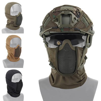 Κυνηγετικό προστατευτικό κάλυμμα κεφαλής Military Tactical Balaclava Cap Combat Half Face Steel Mesh Μάσκες Paintball Airsoft
