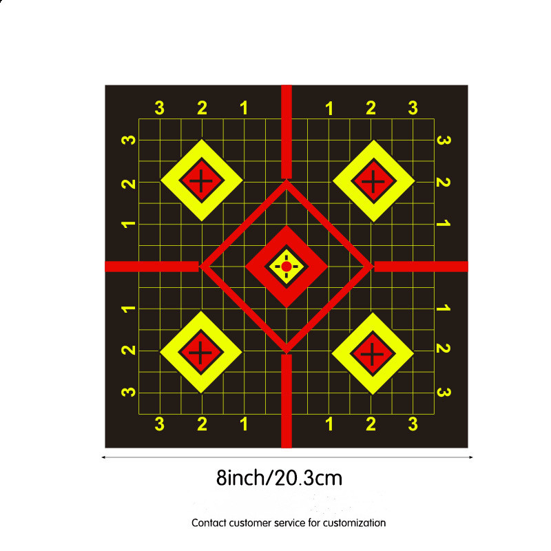10 vnt. taikiniai 8 x 8 colių taikiklis lazdoje ir purslų lipnus šaudymo taikiniai Šūviai, ryškiai fluorescencinė geltona