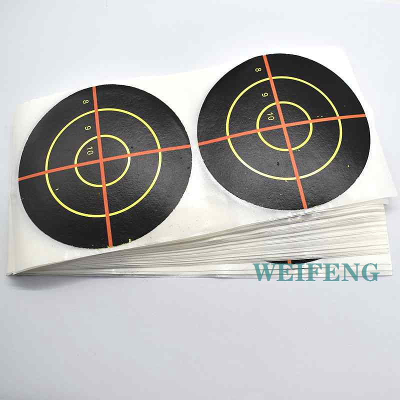 100 tk 3-tolline tulistamispaberkleebis, isekleepuv, reageeriv pritsmekleebis, fluorestseeruv kleebis püssiga paintballi treenimiseks