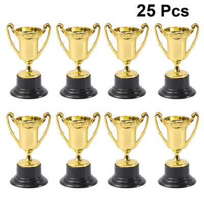 25pcs Student Sports Award Trophy Plastic Mini Trophy with Base Reward Competitions Children Toys for Game School Kindergarten