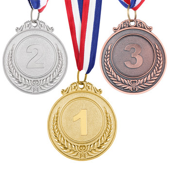 3PCS Метални наградни медали спортни медали Награда за академици Всякакви състезателни игри Медал с панделка за врата Златен Сребърен бронзов стил