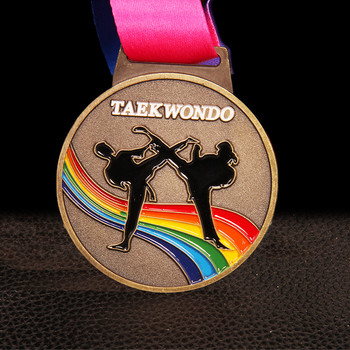 три цвята цинкова сплав таекуондо медал спортни състезания училищен спортен медал спорт златен сребърен бронзов медал безплатен печат