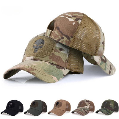 Vīriešu Camo Seals Skull Tactical Beisbola cepures sievietēm Vasaras Airsoft Militārais āra tīklveida vāciņš Saulessargs Trucker Cepures