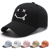 Mosolygós női hímzéses baseball sapkák Kpop fekete pamut állítható snapback vicces hip hop sapka őszi napos apa sapkák férfiaknak