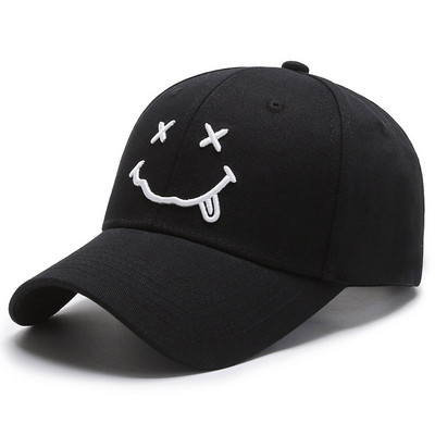 Mosolygós női hímzéses baseball sapkák Kpop fekete pamut állítható snapback vicces hip hop sapka őszi napos apa sapkák férfiaknak
