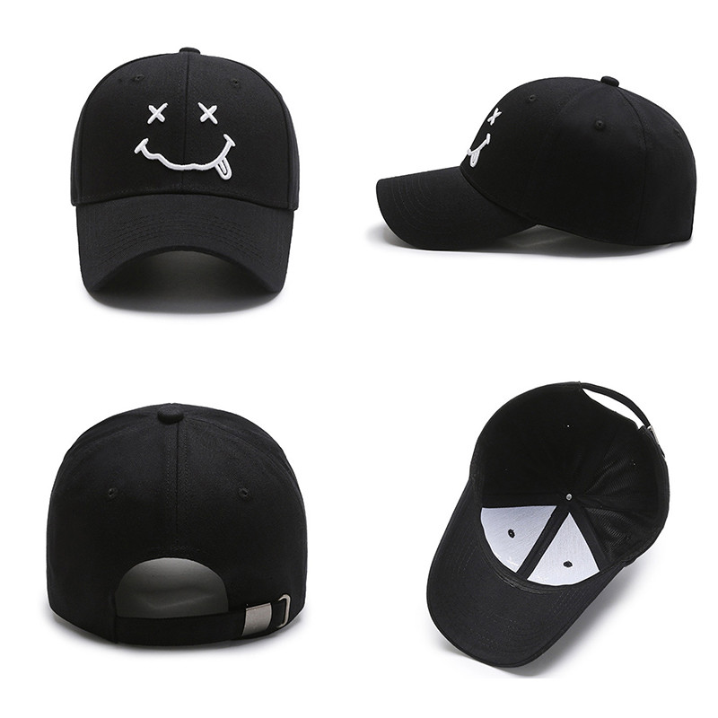 Mosolygós női hímzéses baseball sapkák Kpop fekete pamut állítható snapback vicces hip hop sapka őszi napos apa sapkák férfiaknak