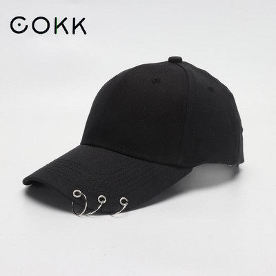 COKK Hip Hop șapcă de baseball pentru femei cu inel cerc Snapback pălării pentru bărbați, femei, unisex, pălărie pentru tată, ajustabilă, Kpop, stil coreean, Gorra