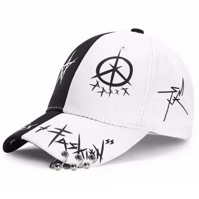 YOYOCORN New Student Young Men And Women The Spring Summer Sun Hat Cap And White Color Matching Pentagram Graffiti Baseball Cap