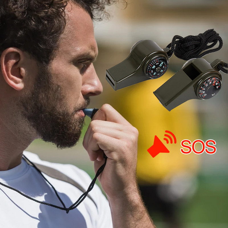 Trīs vienā avārijas izdzīvošanas svilpe kompass termometrs tiesnesis karsējmeiteņu svilpe sporta preces kempings pārgājieni āra instrumenti