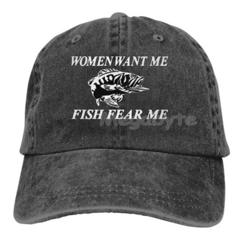 Women Want Me Fish Fear Me Washed Baseball Cap Trucker Hat Adult Unisex Adjustable Dad Hat Летни дишащи еластични шапки