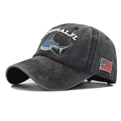 Tikand Pestud puuvillane hai isamüts meestele Vintage pesapallimüts Hip-hop kumer kalapüügimüts Suvine kala Snapback naiste müts
