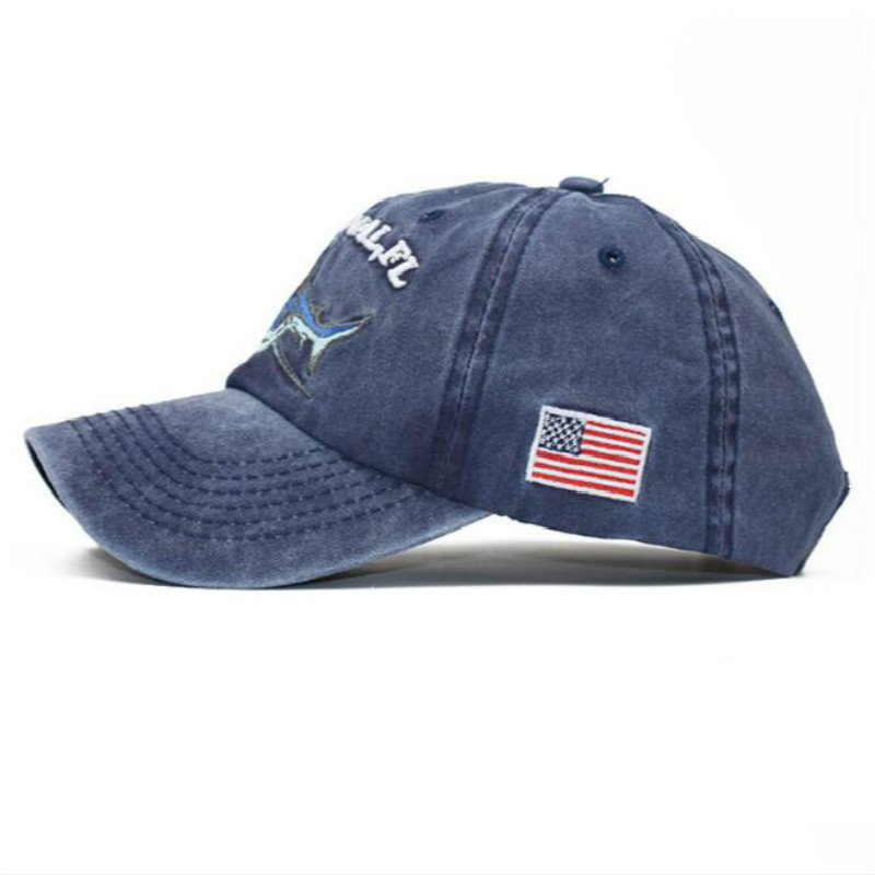 Hímzés Mosott pamut cápa apa sapka férfiaknak Vintage baseball sapka Hip Hop ívelt horgászsapka Nyári Fish Snapback női sapka