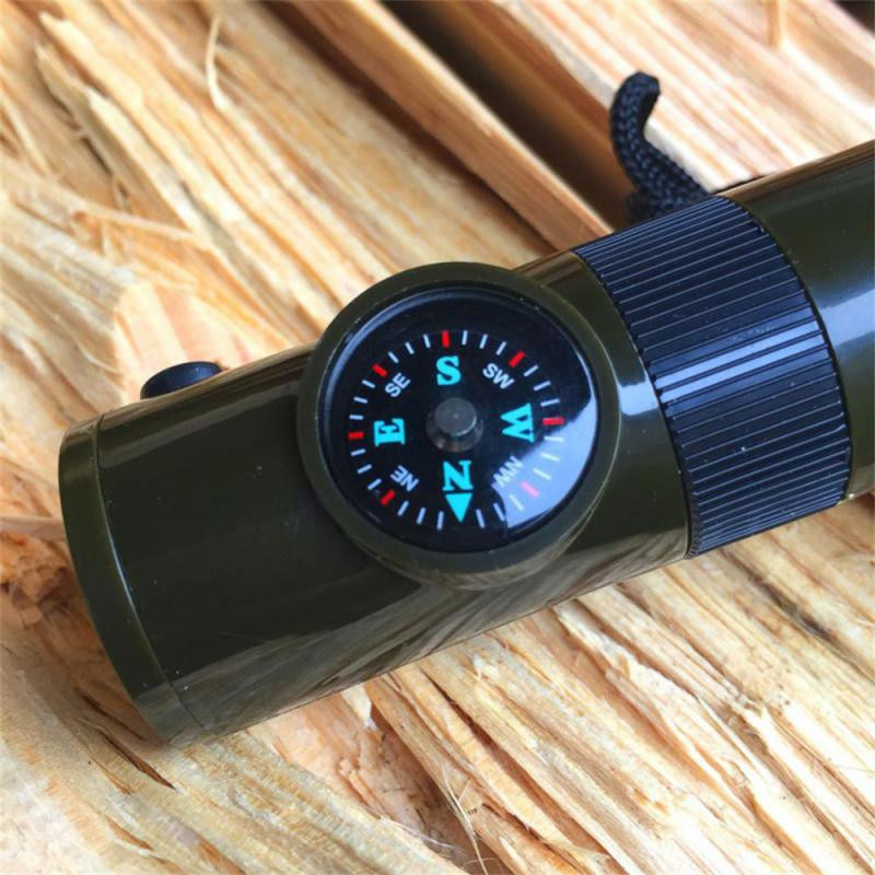 7 vienā daudzfunkcionāls svilpe pārgājiena termometrs kompass lupa kabatas spogulis Led gaisma āra kempinga izdzīvošanas svilpe