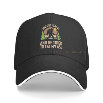 Bigfoot is Real and He Tried to Eat My Ass Baseball Cap Unisex Vintage Trucker Hat Регулируеми каубойски шапки за мъже, дами