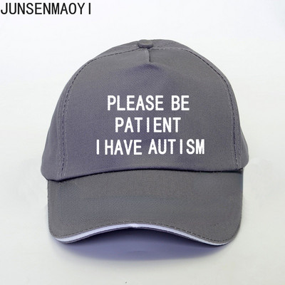 Suvised mehed, naised, palun olge kannatlikud mul on autismi kiri Truckeri müts Vaba aja pesapallimüts Unisex reguleeritav isa päikesemütsid
