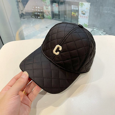 Zimska puhasta pamučna karirana topla bejzbol kapa s izvezenim C-slovom Ležerni jednostavni šeširi za žene Šešir na preklop Ženska hip hop kapa