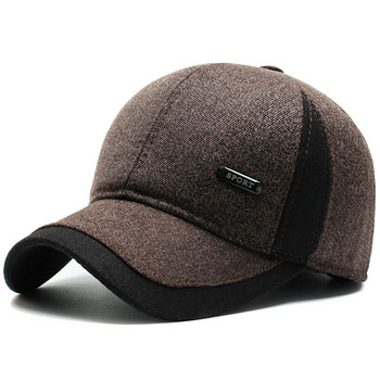 Зимни защитени уши Мъжка вълнена бейзболна шапка Дамска пачуърк По-дебела шапка за слънце, хип-хоп бейзболна шапка Casquette