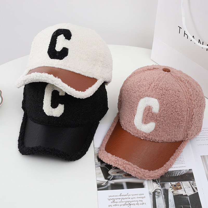 Őszi Tél C betű báránygyapjú baseballsapka divatos apa sapka Snapback melegen tartó sapkák férfiaknak unisex