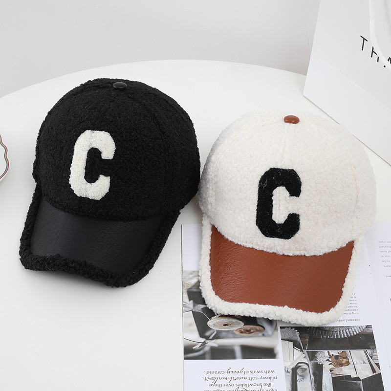 Őszi Tél C betű báránygyapjú baseballsapka divatos apa sapka Snapback melegen tartó sapkák férfiaknak unisex