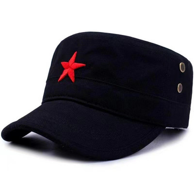 Şapcă militară Şapcă cu broderie cu stea roşie Pălărie militară Pălării plate verzi de armată pentru bărbaţi, femei, pălărie de soare cu os de epocă, bărbaţi, femei.