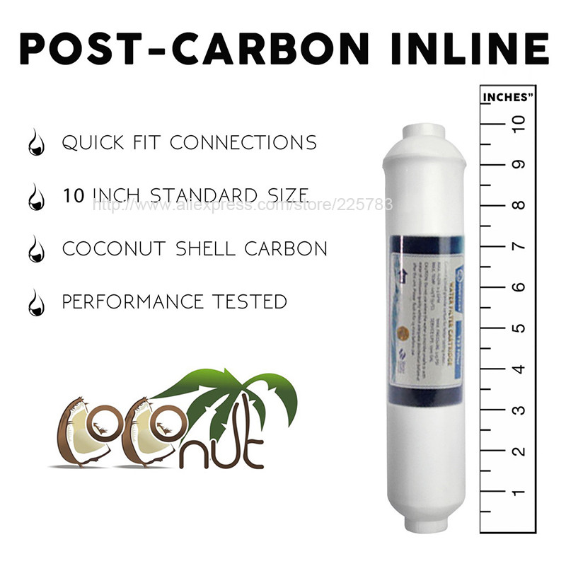 10-tolline T33 koos 2 tk kinnitusega veepuhastaja INLINE COCONUT Carbon Post VEEFILTER 5 MICRON SÜSIKUFILTER PÖÖRDOSMOOSISEKS