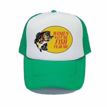 Women Want Me Fish Fear Me Baseball Cap Funny Printing Fishing Trucker Hat Adult Unisex Summer Ling Дишаща Мрежеста Шапка YY380