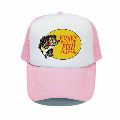 Γυναίκες με θέλουν ψάρι Fear Me Καπέλο του μπέιζμπολ Αστεία εκτύπωση Καπέλο ψαρέματος φορτηγού για ενήλικες Unisex Καλοκαιρινό ψάρεμα αναπνεύσιμο διχτυωτό καπέλο YY380