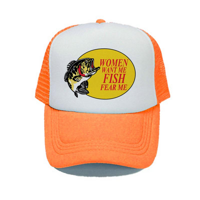Γυναίκες με θέλουν ψάρι Fear Me Καπέλο του μπέιζμπολ Αστεία εκτύπωση Καπέλο ψαρέματος φορτηγού για ενήλικες Unisex Καλοκαιρινό ψάρεμα αναπνεύσιμο διχτυωτό καπέλο YY380