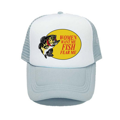 Γυναίκες με θέλουν ψάρι Fear Me Καπέλο του μπέιζμπολ Αστεία εκτύπωση Καπέλο ψαρέματος φορτηγού για ενήλικες Unisex Καλοκαιρινό ψάρεμα αναπνεύσιμο διχτυωτό καπέλο YY380