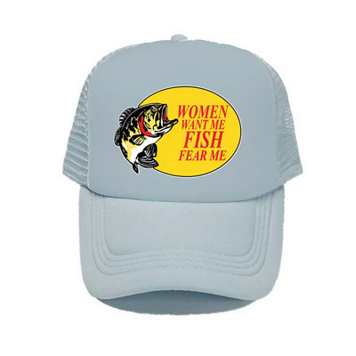 Γυναίκες με θέλουν ψάρι Fear Me Καπέλο του μπέιζμπολ Αστεία εκτύπωση Καπέλο ψαρέματος φορτηγού για ενήλικες Unisex Καλοκαιρινό ψάρεμα αναπνεύσιμο διχτυωτό καπέλο YY380